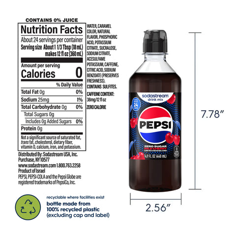 Sodastream Pepsi Wild Cherry Zero Sugar Drink Mix 440ml