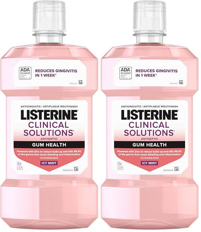Listerine Clinical Solutions Gum Health Mouthwash, ICY Mint | Antiseptic | 500 mL | Pack of 2 | Prevents Buildup